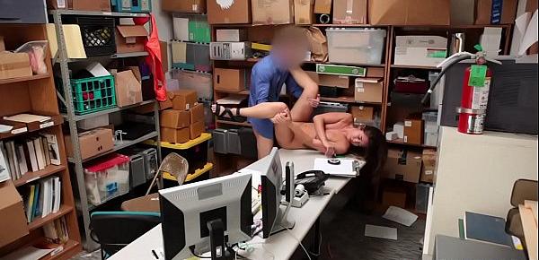  Brunette teen thief punish fucked by a nasty security guy